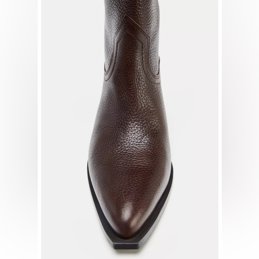 ZARA Leather Tall Pull-on Cowboy Boots. Size 10. New - Picture 8 of 16